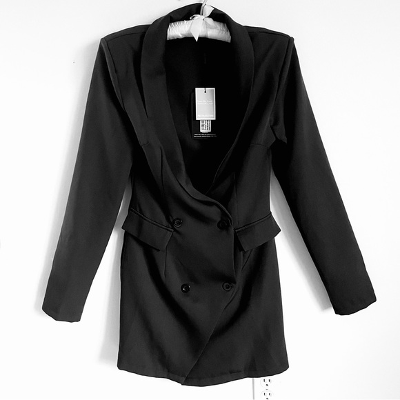 PrettyLittleThing Charcoal Double Breasted Asymmetric Hem Blazer Dress 6 NWT - Picture 2 of 7